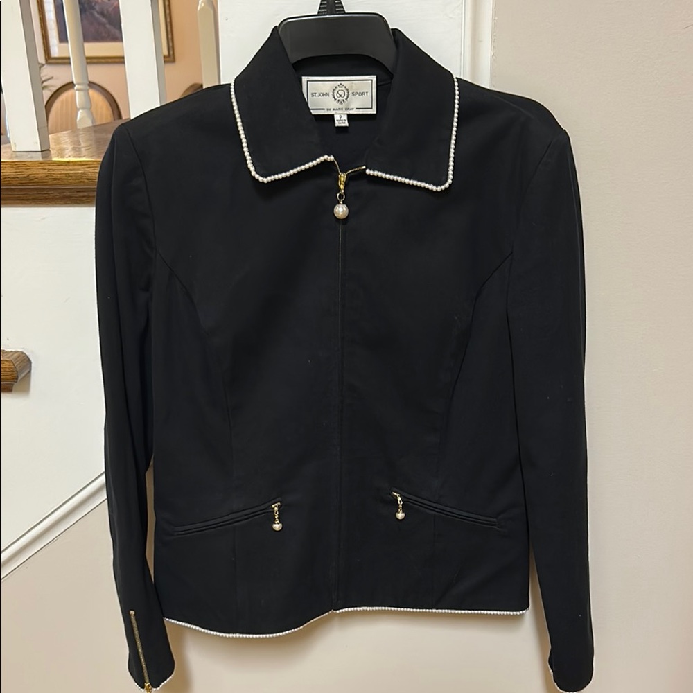 St. John Sport black pearl detail full zip blazer * tiny flaw